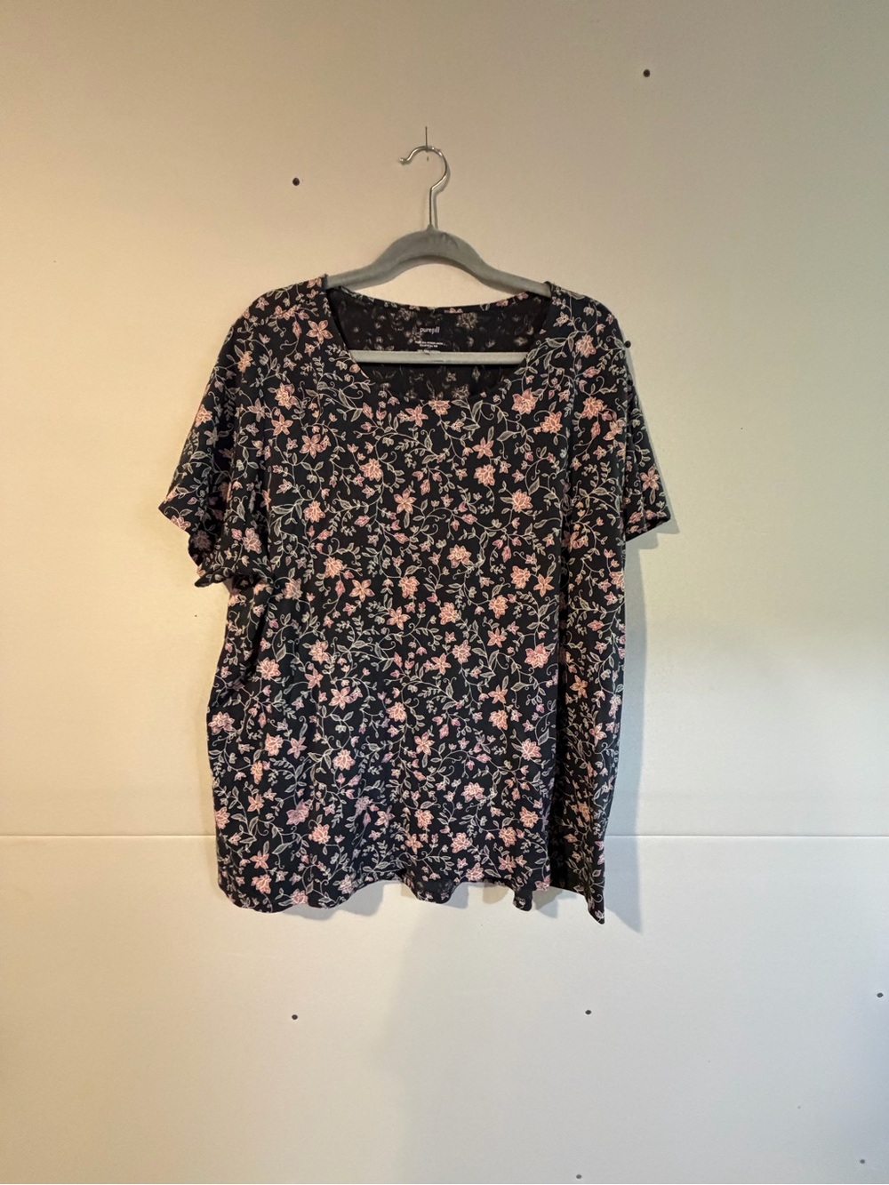 J. Jill Black Scoop Neck Tee with Pink Floral Print